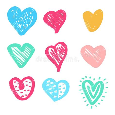 Set Of Nine Hand Drawn Heart Handdrawn Rough Marker Hearts Isolated On