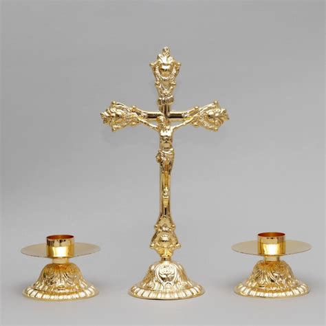 Crucifix And Candle Holders Set