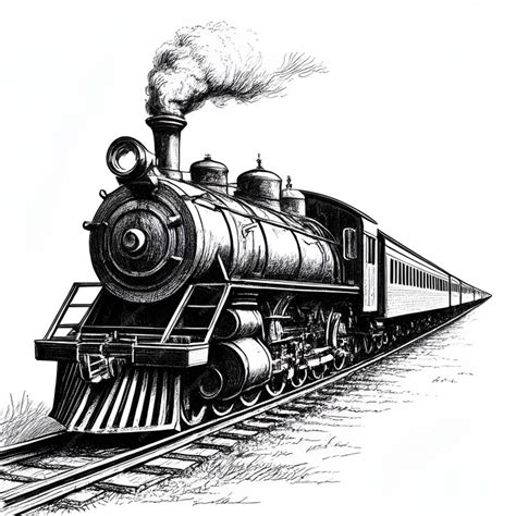 Premium Vector | Train monochrome ink sketch vector drawing engraving style vector illustration