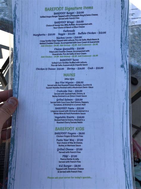 Menu at Barefoot Bar & Grill, Cape May