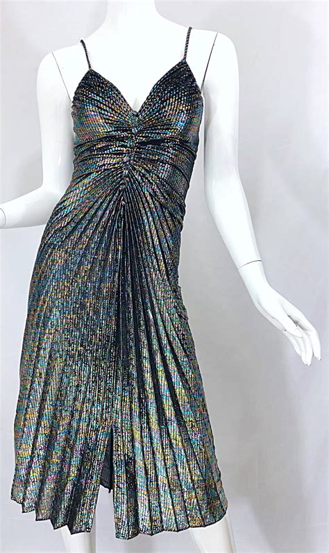 Amazing 1970s Samir Rainbow Metallic Slinky Pleated Vintage 70s Disco