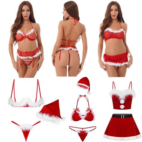 Women S Sexy Santa Christmas Lingerie Set With G String Teddy Babydoll