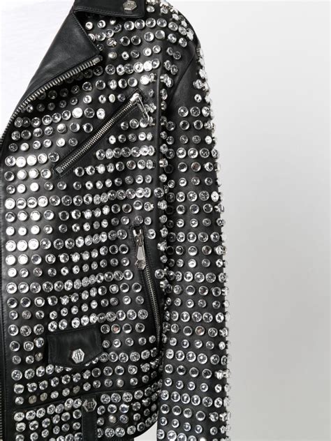 Philipp Plein Crystal Embellished Leather Jacket Black Farfetch