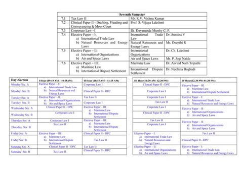 Time Table Odd Semester Pdf