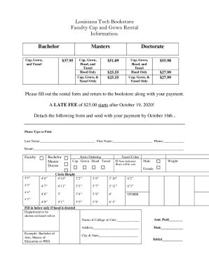 Fillable Online Fall Faculty Cap And Gown Rental Form Latech Edu