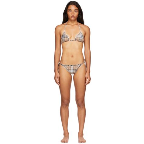 Burberry Beige Vintage Check Triangle Bikini In Archive Beige Ip Chk