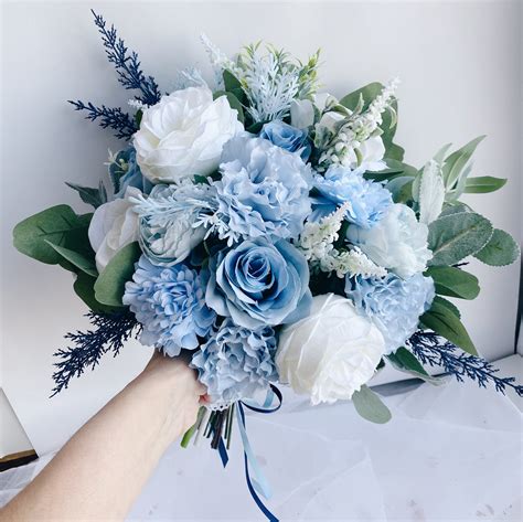 Bridal Bouquets Dusty Blue Wedding Bouquet Bridesmaid Etsy