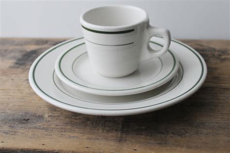 Vintage Buffalo China Ironstone Restaurant Ware Green Band Plates