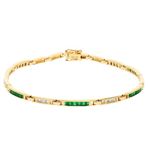 18ct Yellow Gold Emerald And Diamond Bracelet Buy Online Free Insured