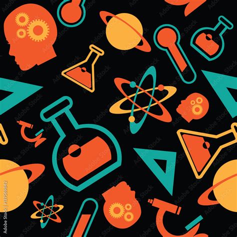 Science Icons Seamless Pattern Test Tubes Planets Triangles And Other