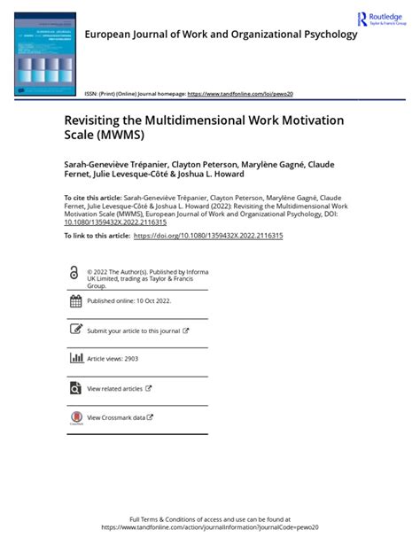 Revisiting The Multidimensional Work Motivation Scale Mwms Pdf Motivation Motivational