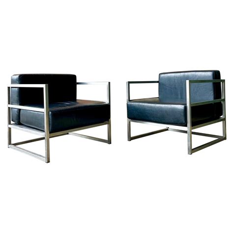 Unique Brutalist Modernist Pair Mid Century Amchairs Chairs Le