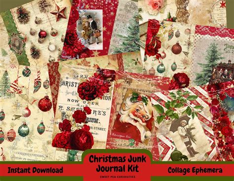 Christmas Junk Journal Kit Printable Download Digital Collage