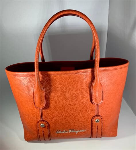 Salvatore Ferragamo Orange Leather Tote Shoulder Bag Excellent