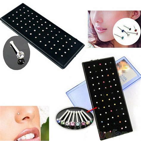 Pcs Crystal Rhinestone Nose Ring Bone Stud Stainless Steel Body