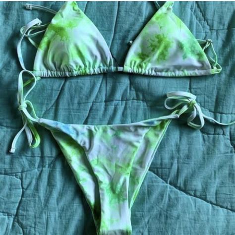 White Green Tie Dye Bikini Worn A Few Times Perfect Depop