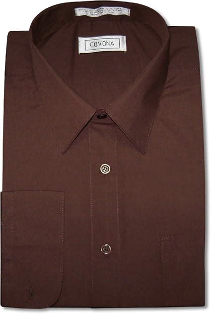 Mens Solid Chocolate Brown Color Dress Shirt Wconvertible Cuffs At