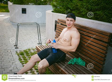 Handsome Male Athlete Man With Naked Torso Stock Photo Image Of Exercise Outdoor 96079540