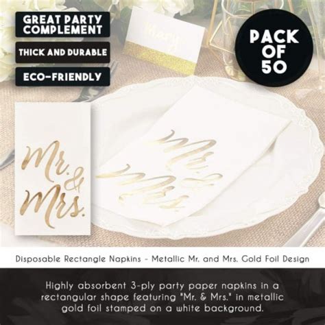 50 Pack Mr And Mrs Wedding Dinner Napkins Gold Foil 1 6 Fold 3 Ply