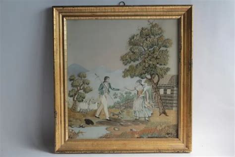 TABLEAU BRODERIE CHENILLÉE peinture soie XIXe siècle 63688 EUR 580 00