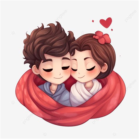 Cute Lovers Couple Sleeping Together Happy Valentine Chibi Cartoon Character Love Cartoon Cute