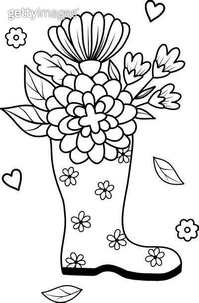 Vector Illustration Of A Rubber Boot With Flowers Tulips Daisies