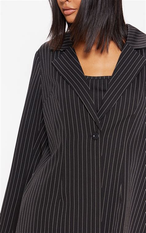 Black Pinstripe Oversized Blazer Prettylittlething Usa