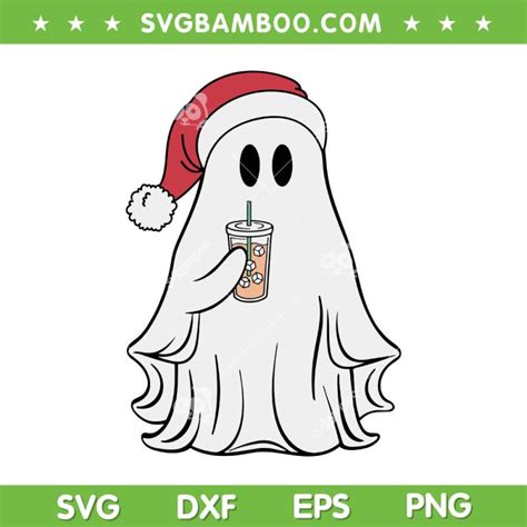 Santa Ghost Drinking Iced Coffee Svg Png