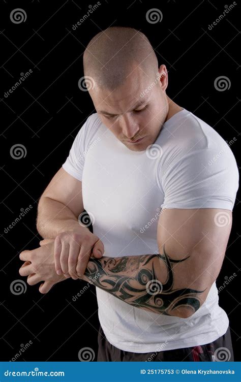 Muscular Man With Tattoo Stock Image Image Of Exercising 25175753