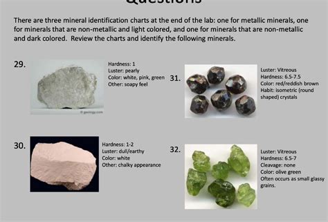 Rocks And Minerals Chart Identification