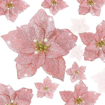 Amazon Pcs Christmas Glitter Artificial Poinsettia Flowers Xmas