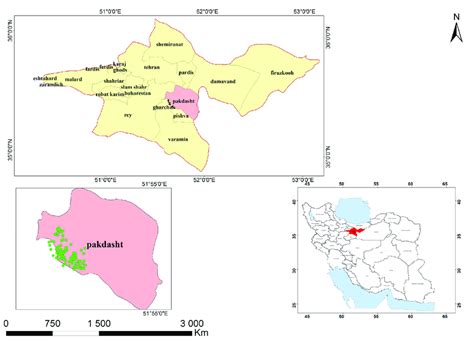 Iran country map and the location of Tehran province and Pakdasht. (The ...