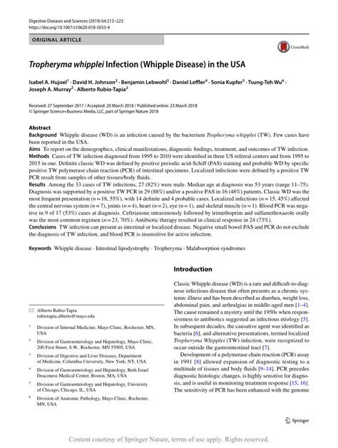 Tropheryma whipplei Infection (Whipple Disease) in the USA | Request PDF