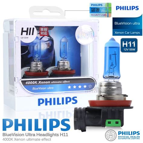 Pair Genuine PHILIPS H11 Blue Ultra Vision Halogen Bulb 4000K 12V 55W ...