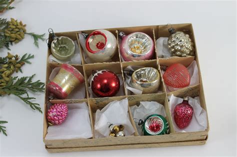 Santa Box 12 Vintage Mercury Glass Feather Tree Christmas Ornament Germany Antique Price