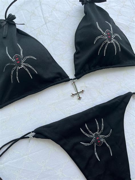 Spider Cross Custom Bikini Set Bra Swimsuit Personalized Egirl Emo Goth Pin Etsy