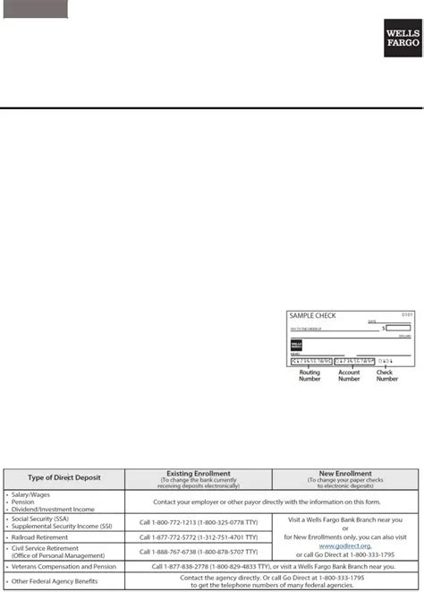 Wells Fargo Direct Deposit PDF Form FormsPal