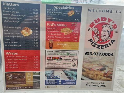 Online Menu of Rudy’s Pizzeria Restaurant, Cornwall, Ontario, K6H 1B6 ...