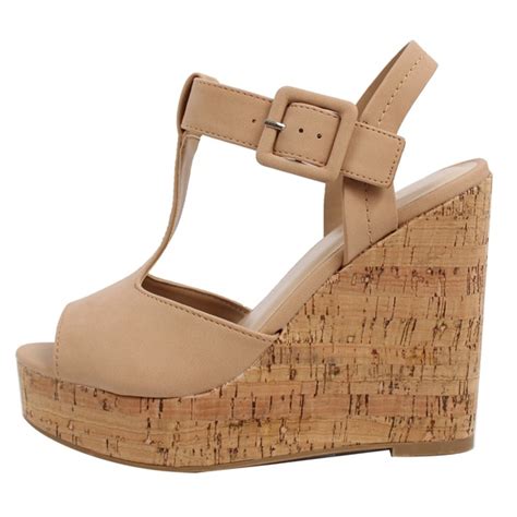 Shoes Dark Nude Open Toe Ankle Strap Cork Platform Wedge Poshmark