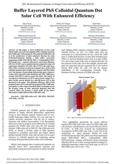 Pdf Buffer Layered Pbs Colloidal Quantum Dot Solar Cell With Enhanced