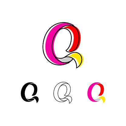 Colorful Curvy Letter Q Handwritten Script Alphabet Cursive Calligraphy ...