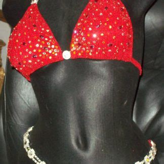 Style Coral Competition Bikini With Rhinestone Connectors And