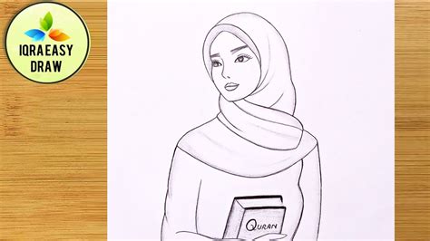 How To Draw A Girl With Quran Easy Step By Step How To Draw A Girl