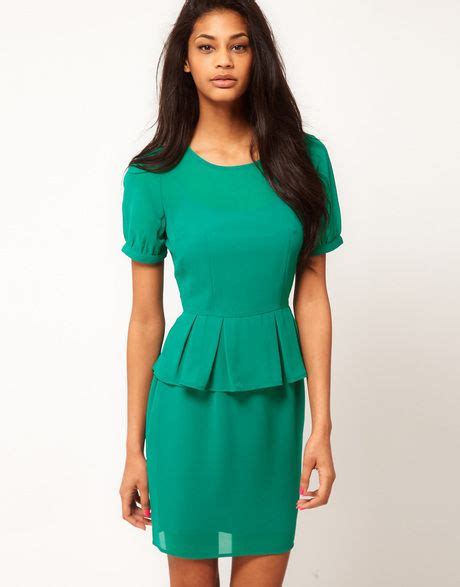 Asos Green Asos Peplum Dress With Short Sleeves Latest Fashion