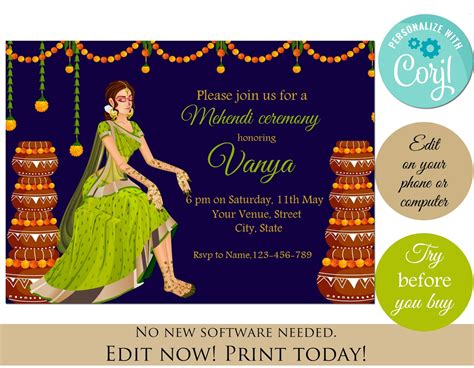 Mehndi Invitation Editable Template Instant Download Mehndi Etsy