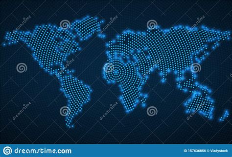 Mapa Del Mundo Abstracto Con Puntos Radiales Brillantes Ilustración Del