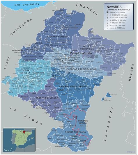 Municipalities Navarra wall map from Spain | Wall maps of countries of ...