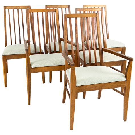 Set Of Four Mid Century Modern High Back Dining Chairs In Walnut By