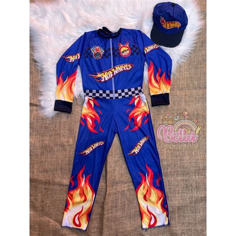 Fantasia Roupa Infantil Hot Wheels Boné Carros Piloto Shopee Brasil