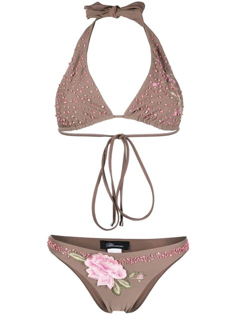 Blumarine Bead Embellished Bikini Set In Brown ModeSens